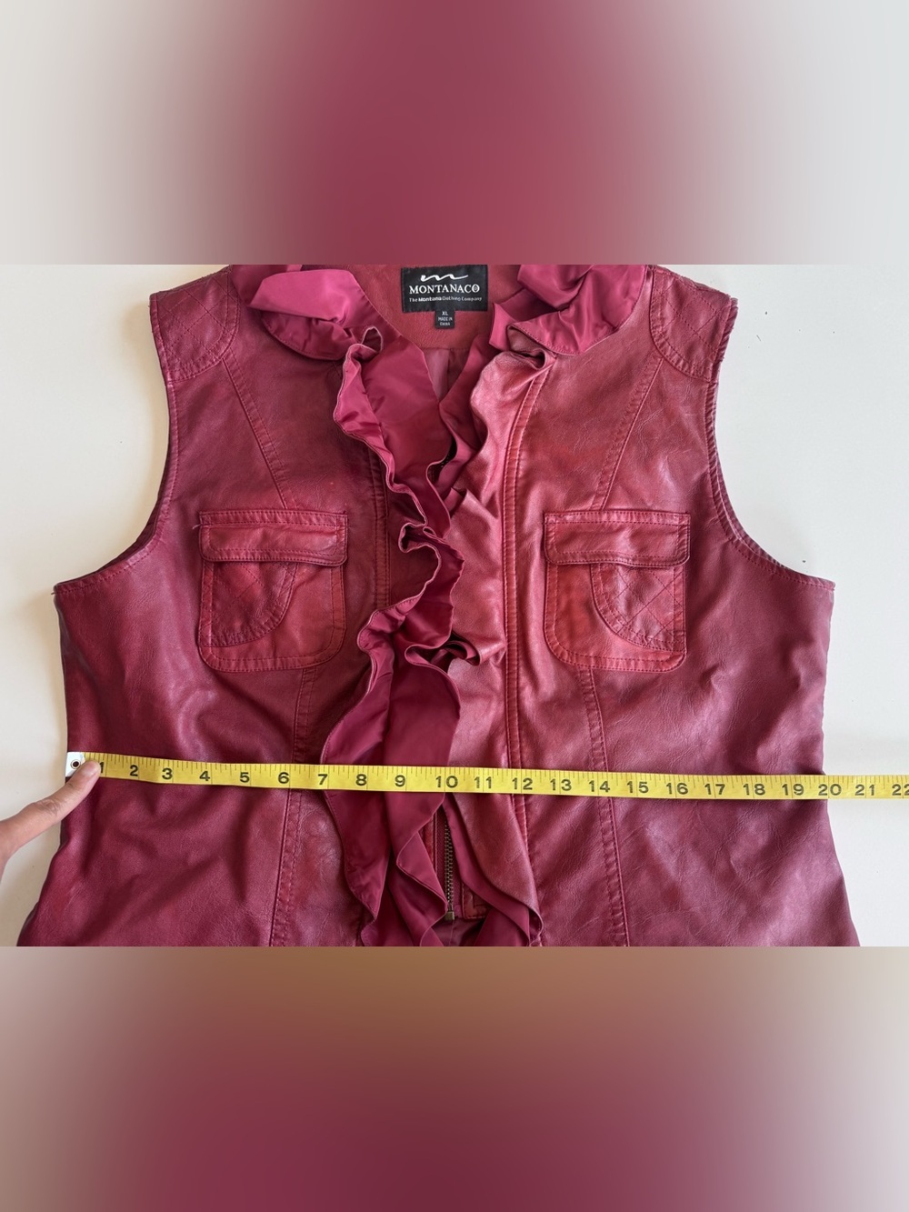 montanaco red ruffle faux leather zip up vest XL - Picture 12 of 13